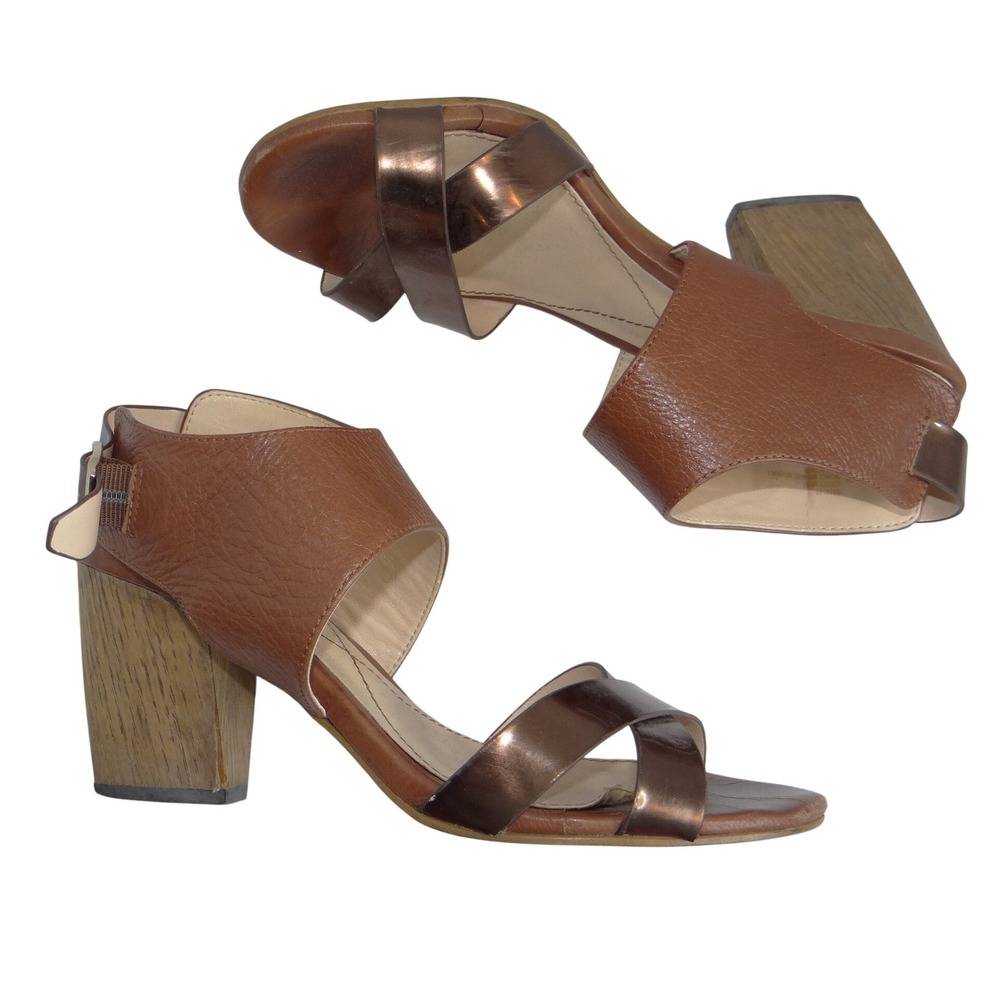 Isola Brown Leather and Metallic Bronze‎ Block Heel Sandals 6.5M 6318100